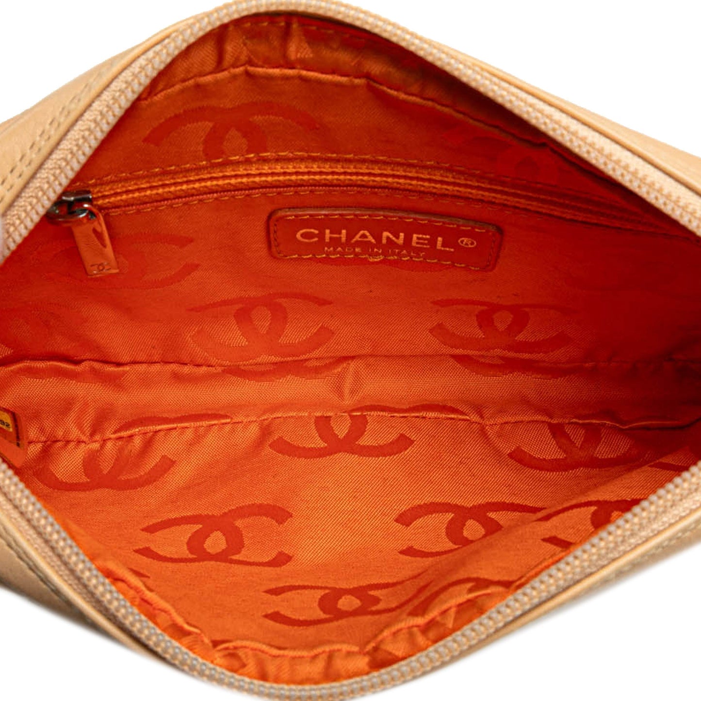Beige Chanel Lambskin Cambon Ligne Pochette Handbag
