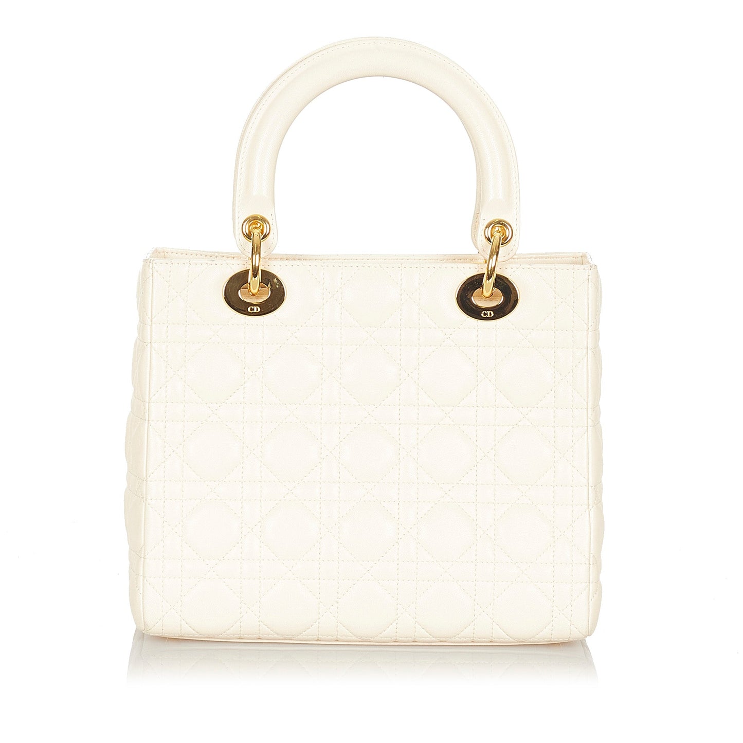 Dior Cannage Lady Dior Leather Satchel White