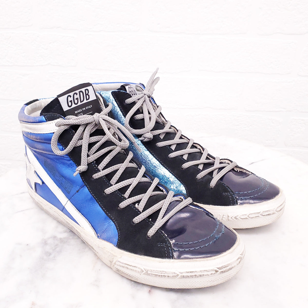 GOLDEN GOOSE BLUE METALLIC SLIDES - SIZE 39