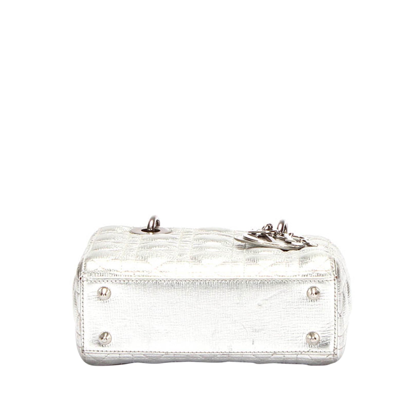 Dior Cannage Lady Dior Metallic Leather Satchel Silver