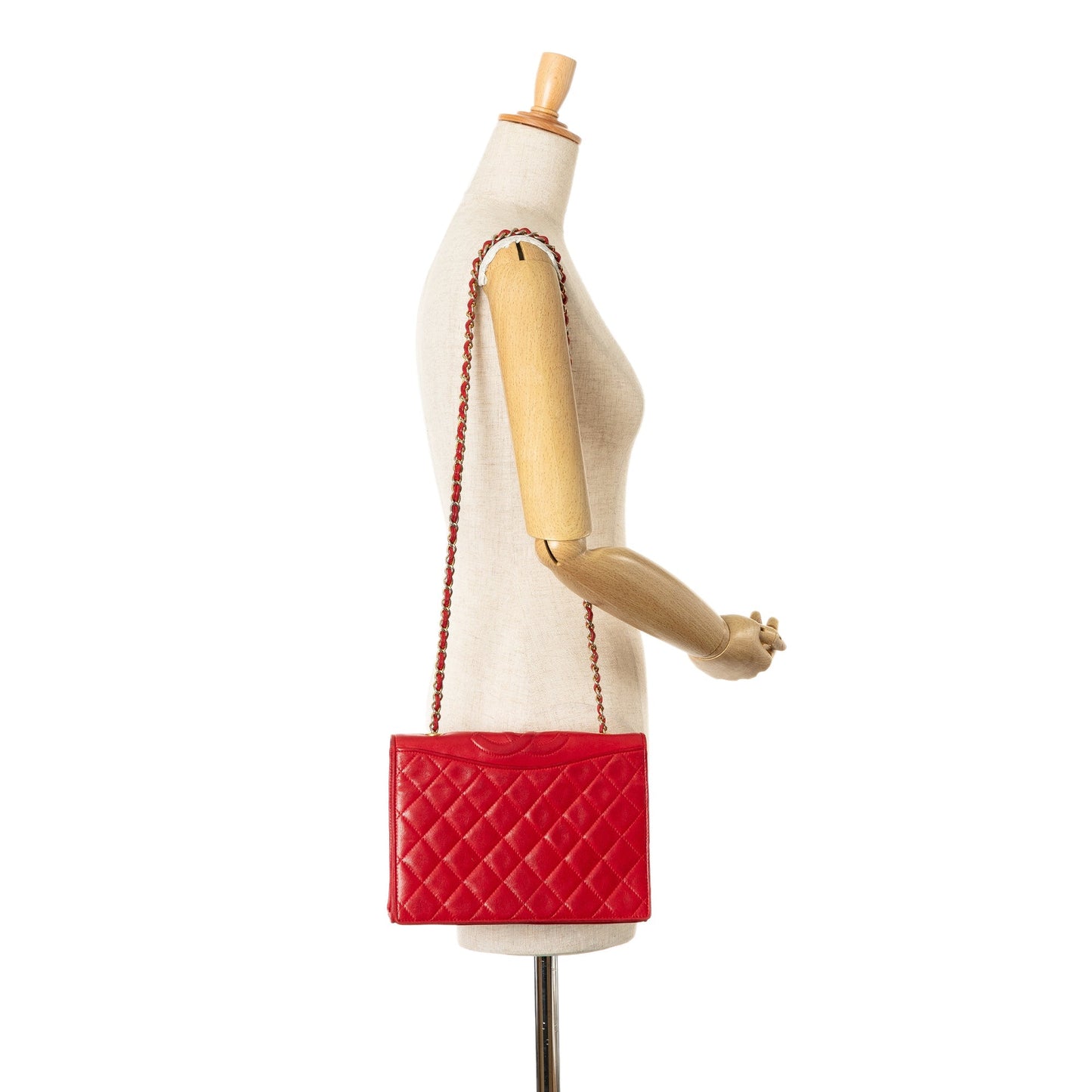 Red Chanel CC Quilted Lambskin Full Flap Crossbody Bag