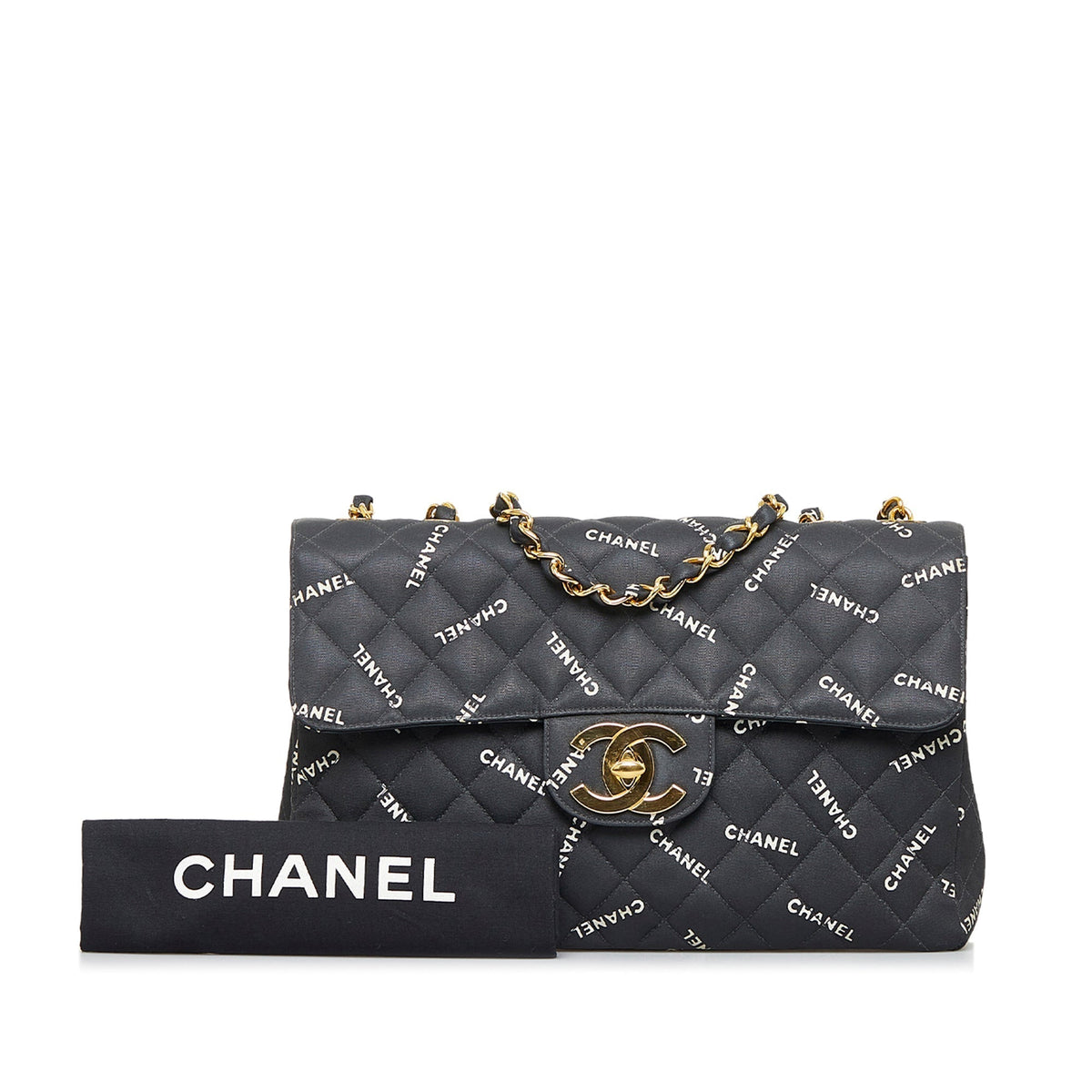 CHANEL Maxi Logo Printed CC Matelasse Flap Bag