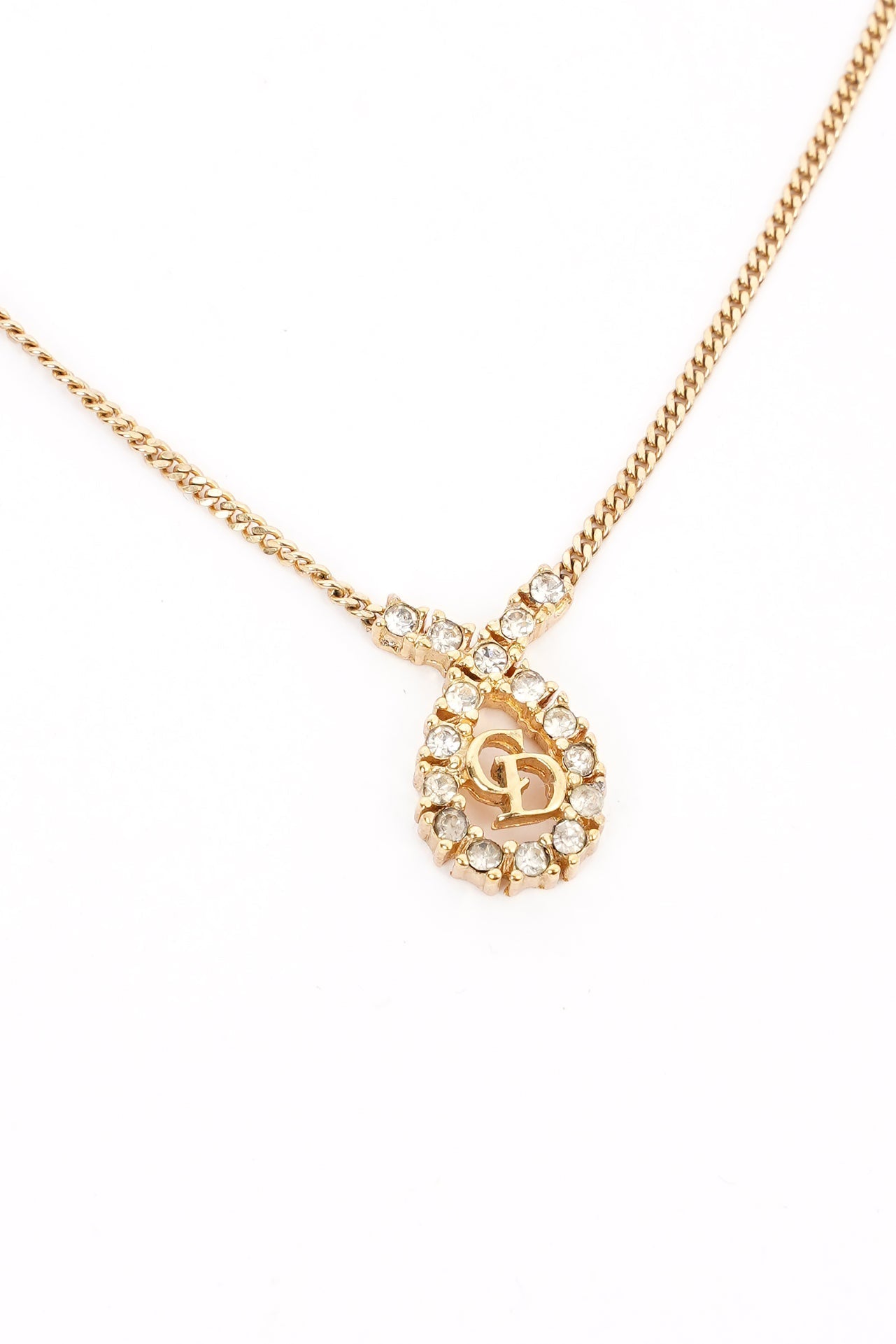 Christian Dior CD Motif Necklace Gold Rhinestone
