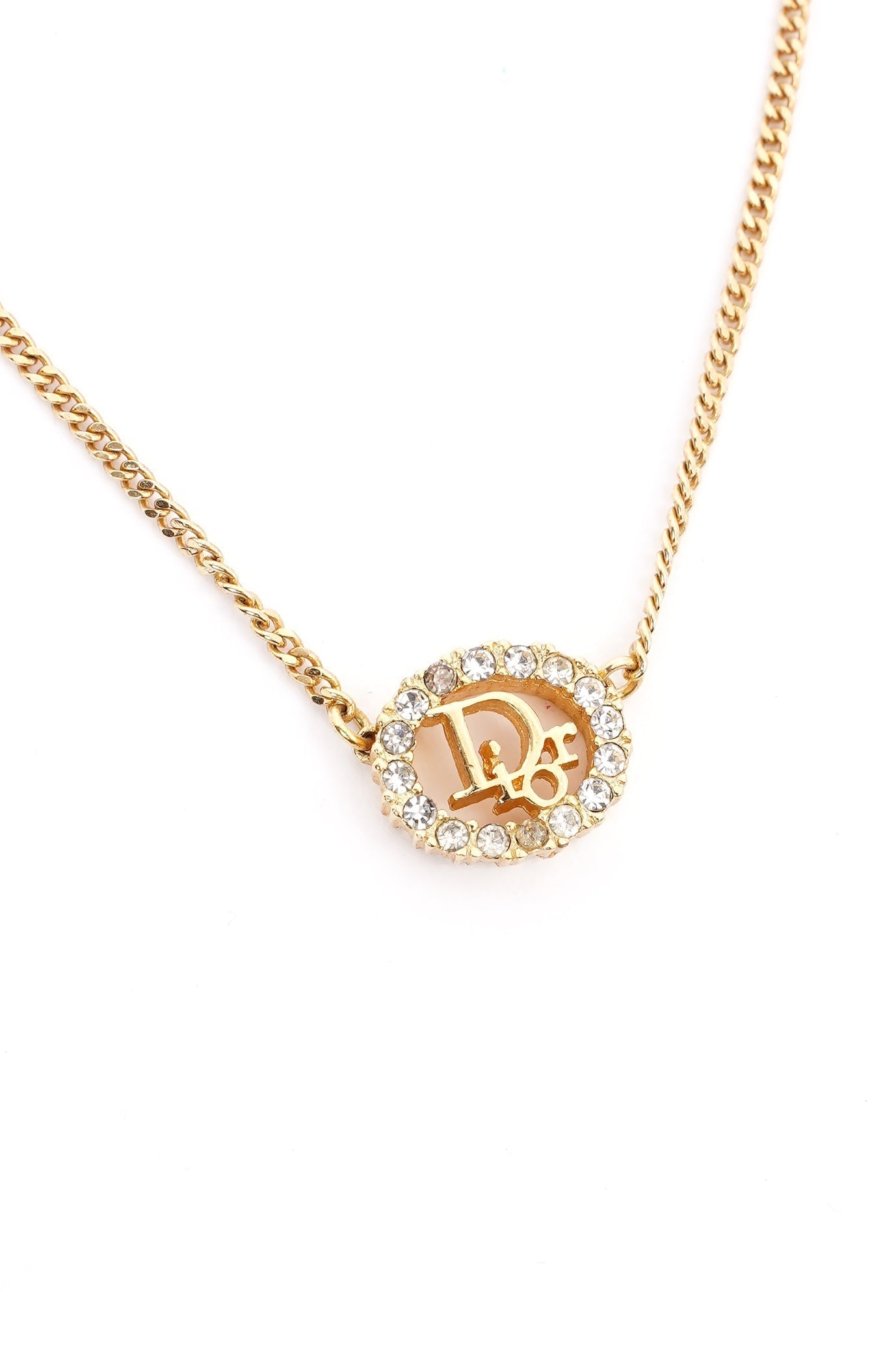 Christian Dior DIOR Motif Necklace Gold Rhinestone