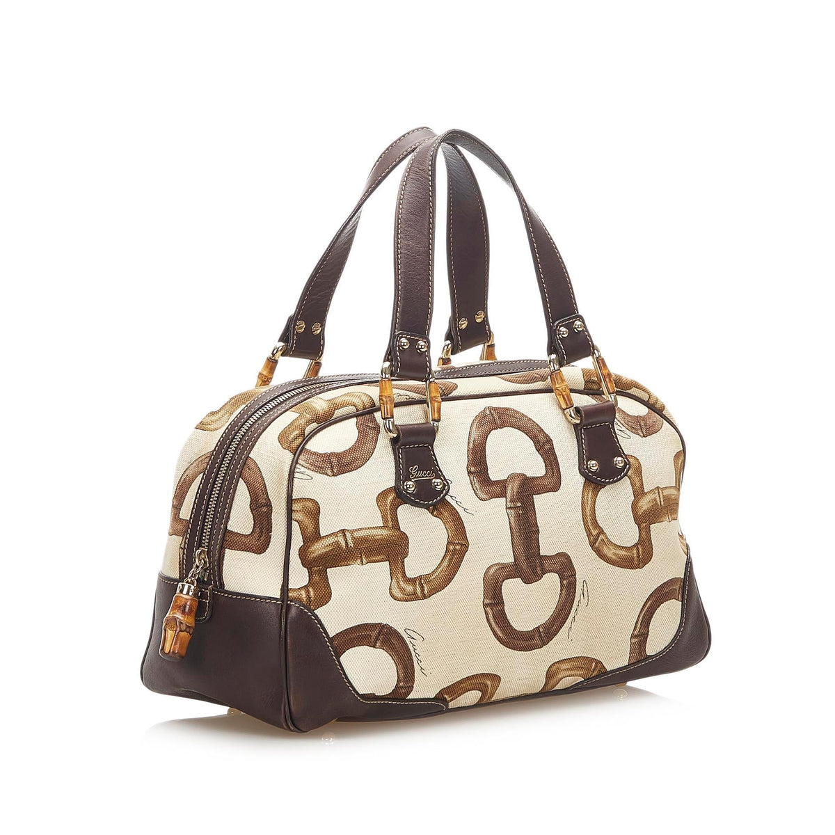 G*G Bamboo Horsebit Canvas Handbag (SHG-18790)