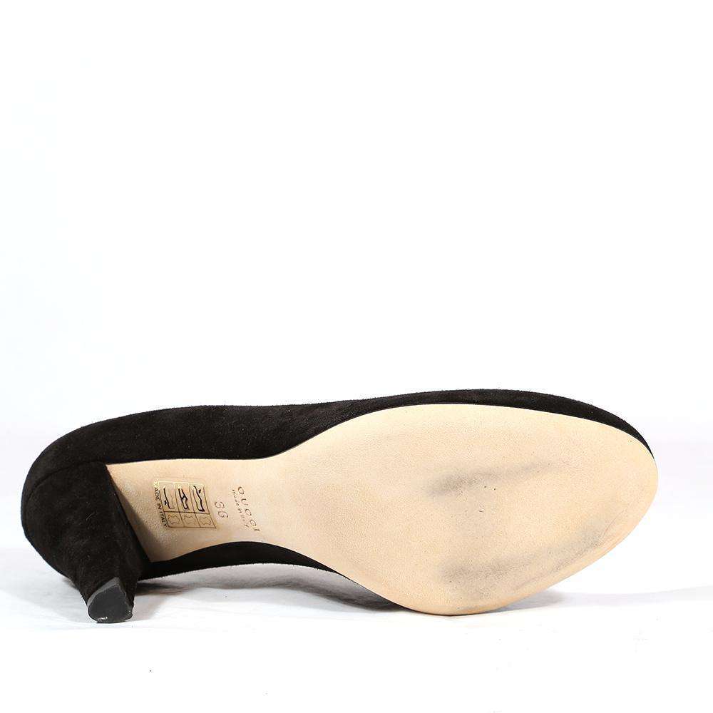 Gucci Heart Logo Women's Designer Shoes Black Suede Logo Pumps