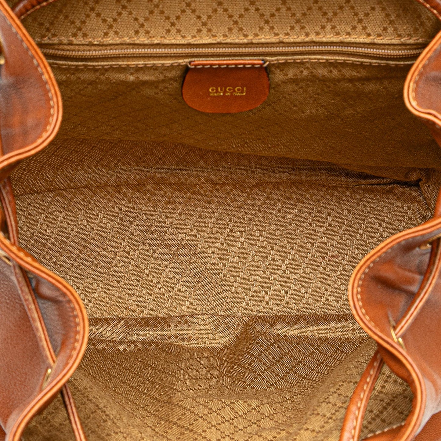 Gucci Leather Bamboo Drawstring Backpack