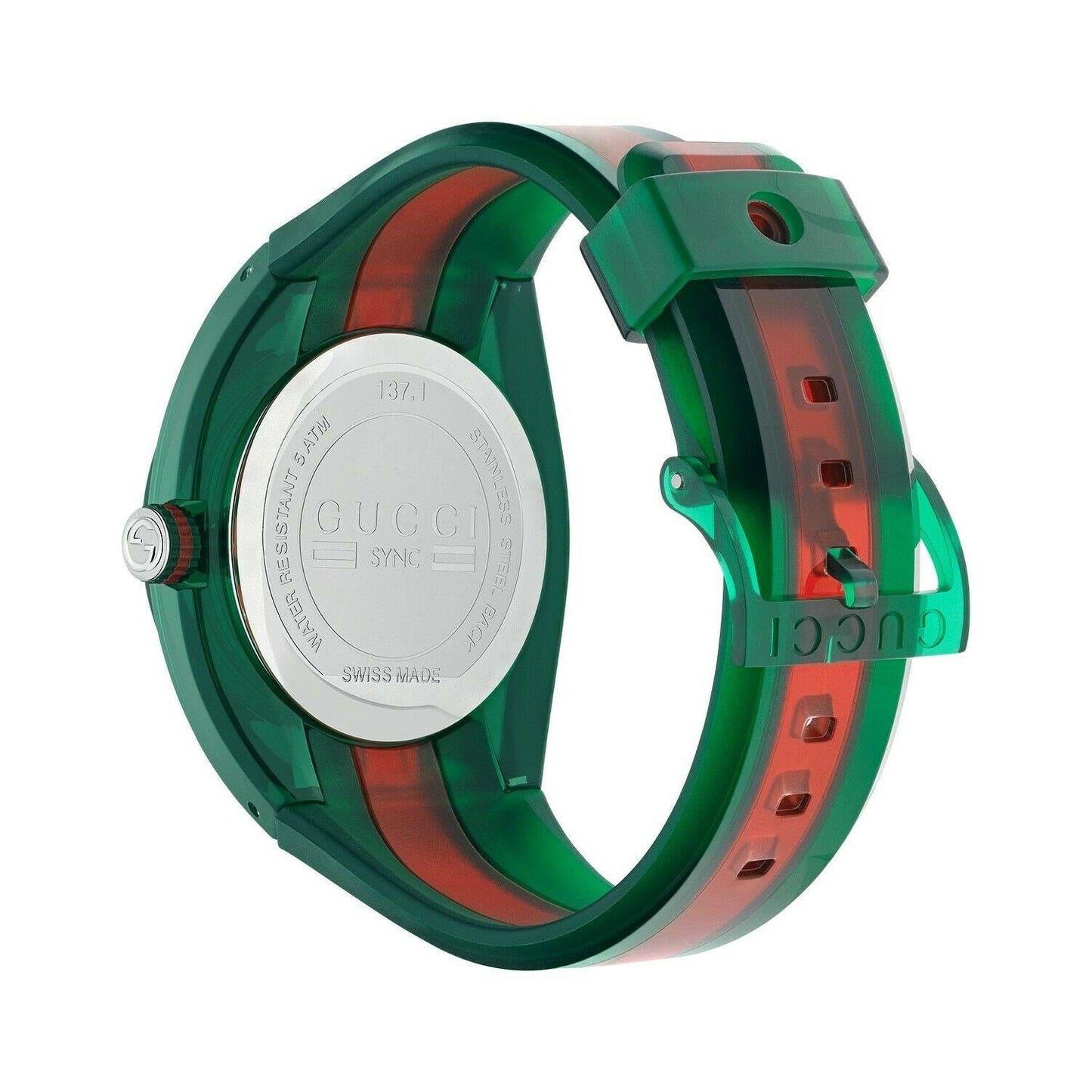 Gucci Sync XXL Green Dial Green and Red Rubber Strap Watch