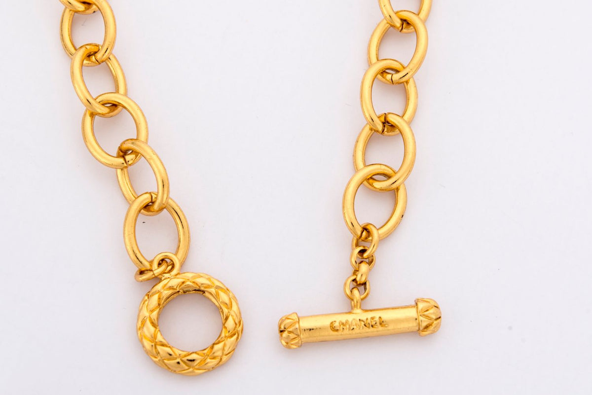 Chanel Vintage Gold Necklace Triple Ring CC Logo, no Dust Cover & Box
