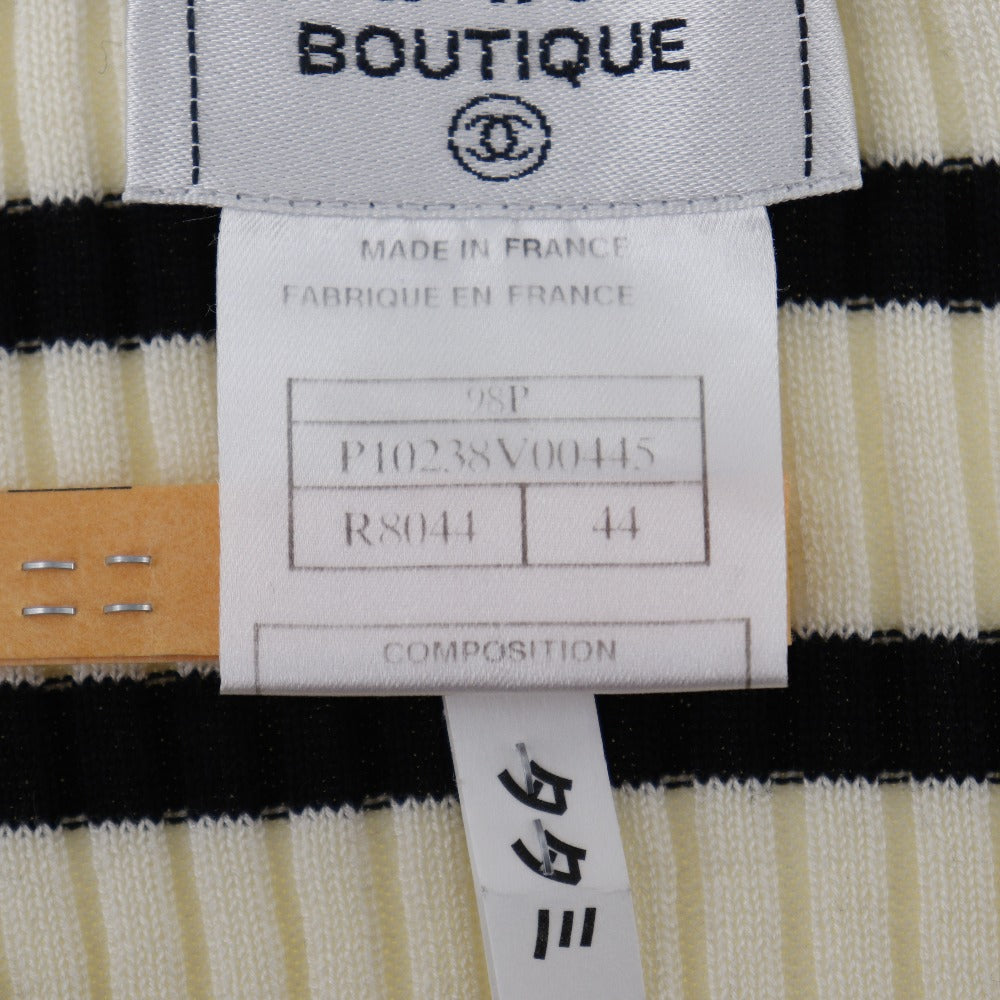 CHANEL sweater P10238V00445 cotton White / black 98P border COCO Mark Women 44 Used
