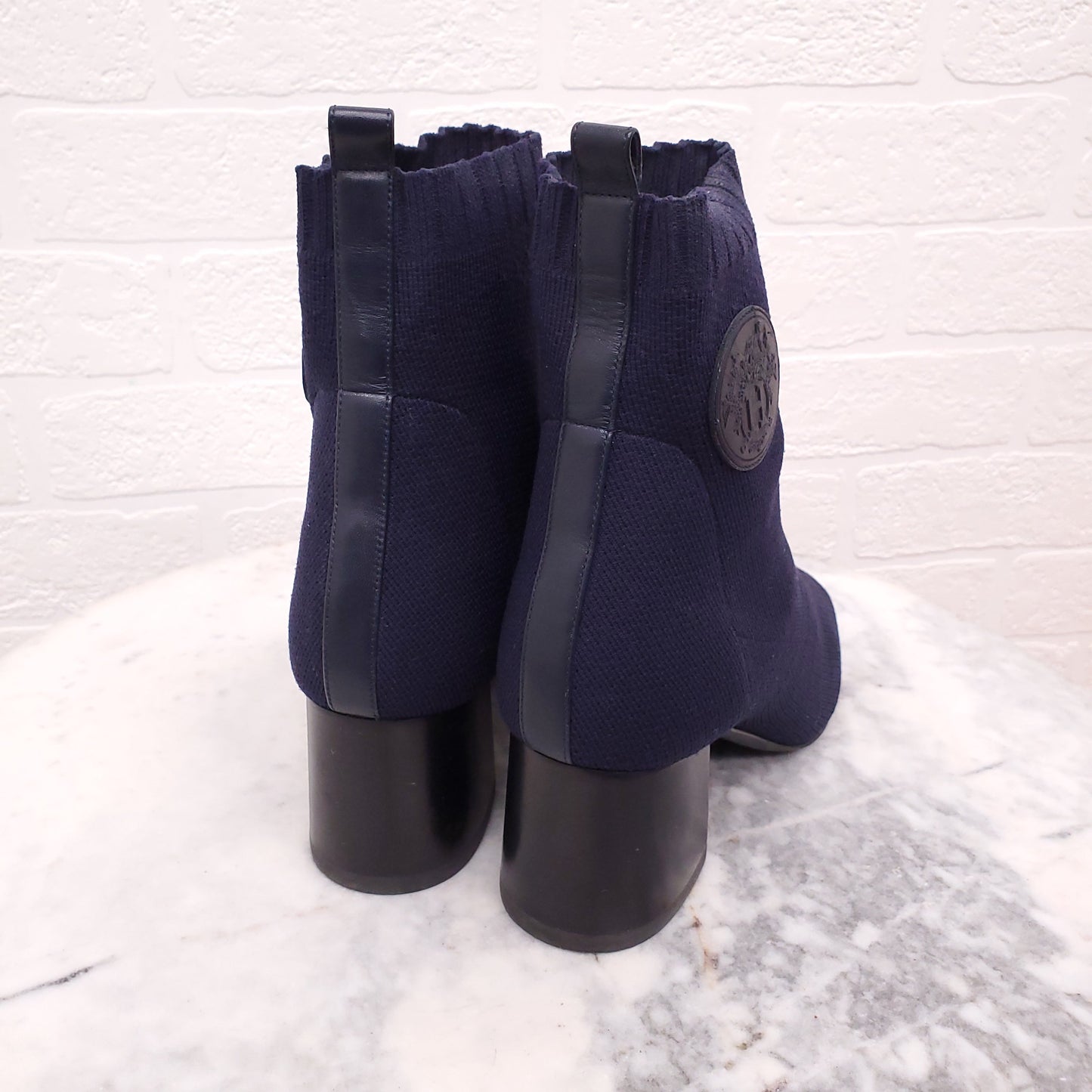 HERMES NAVY VOLVER SOCK BOOTS WITH LOGO - SIZE 37