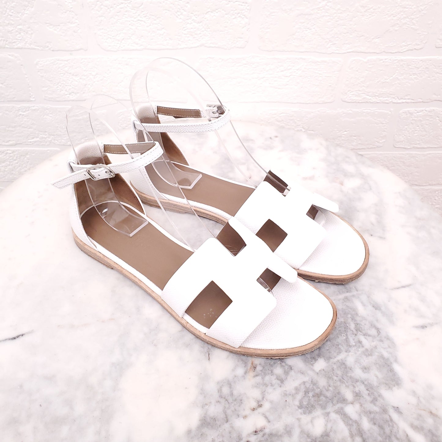HERMES WHITE LEGEND SANDALS - SIZE 36
