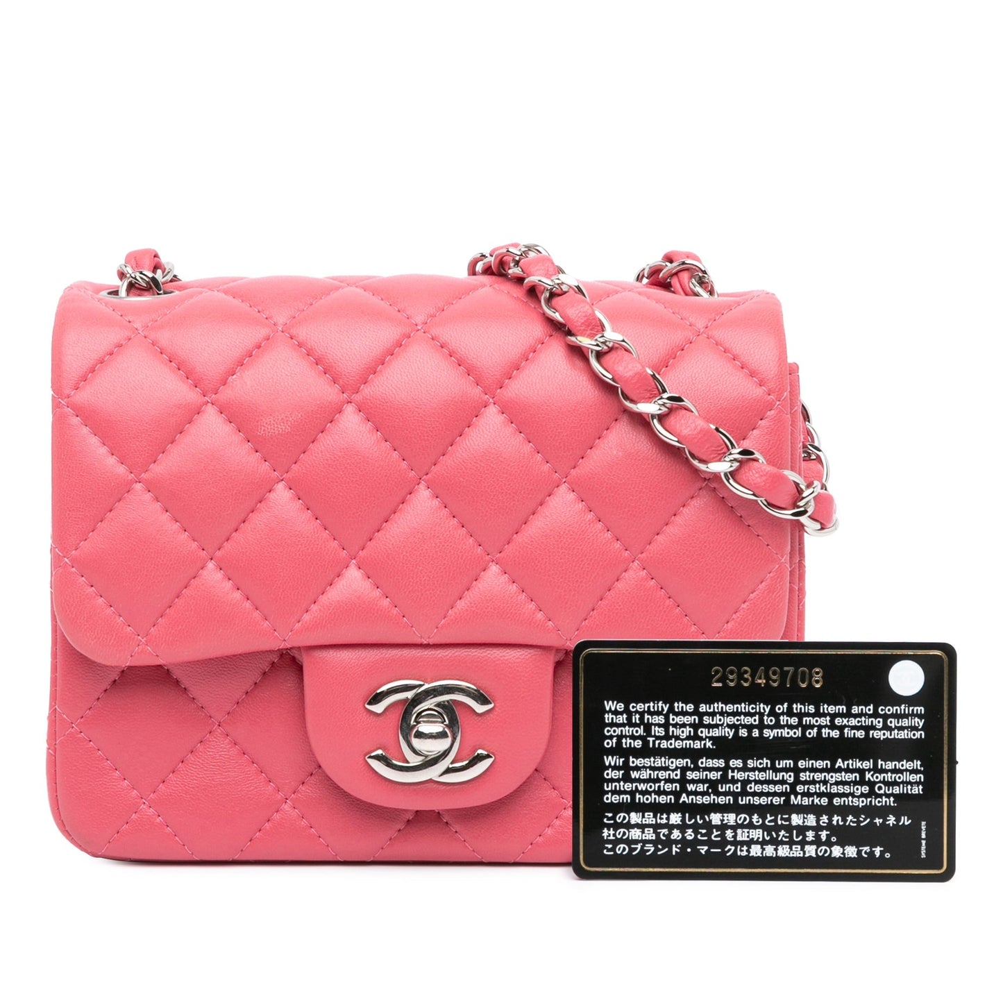 Pink Chanel Mini Square Classic Lambskin Single Flap Crossbody Bag