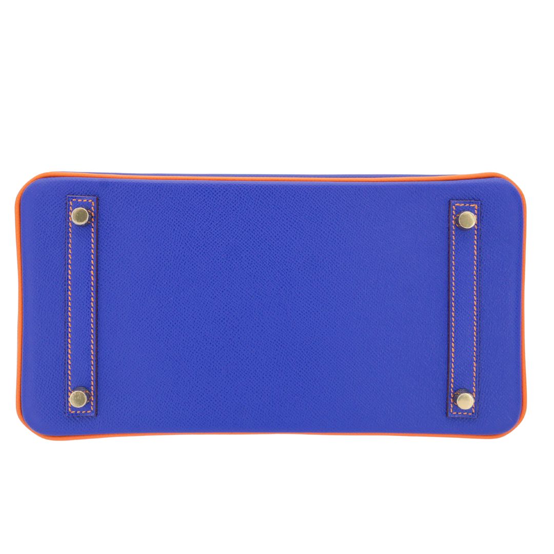 Hermès 30cm Birkin HSS Bleu Electrique/Orange Epsom Brushed Gold Hardware