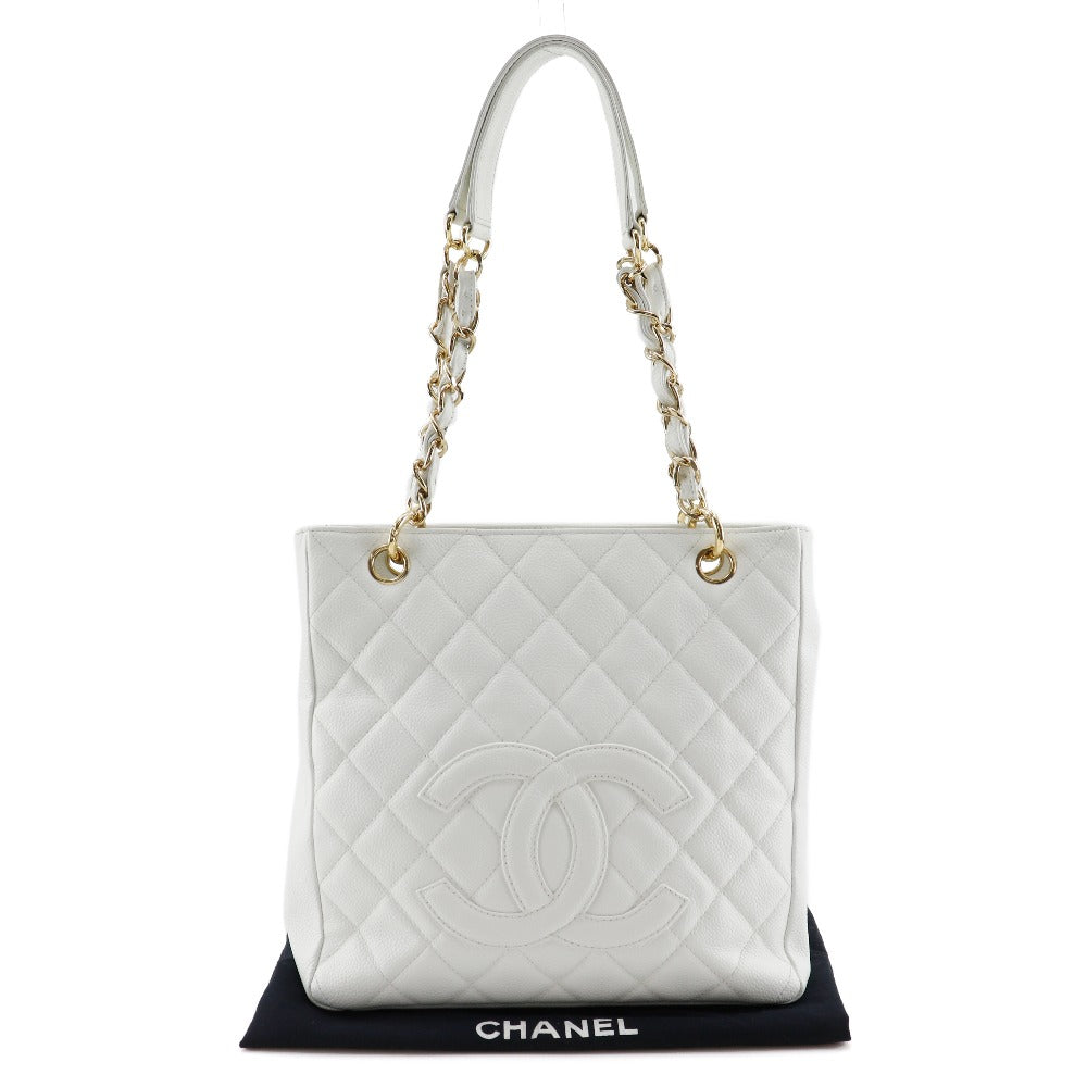 CHANEL Shoulder Bag Caviar skin White PST Chain Tote Women Used