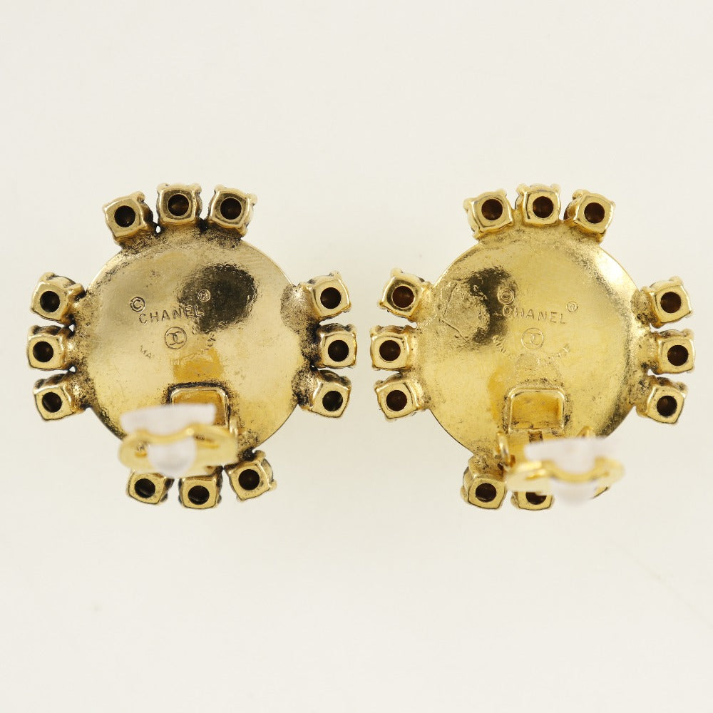 CHANEL Earring Plated Gold, Faux Pearl, Rhinestone gold vintage Women Used