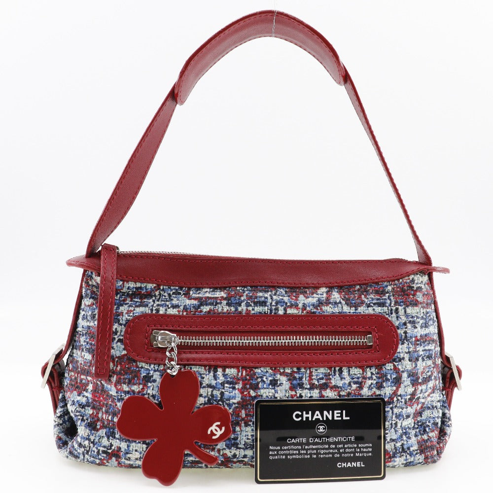 CHANEL Shoulder Bag tweed Red Clover charm one belt Women Used