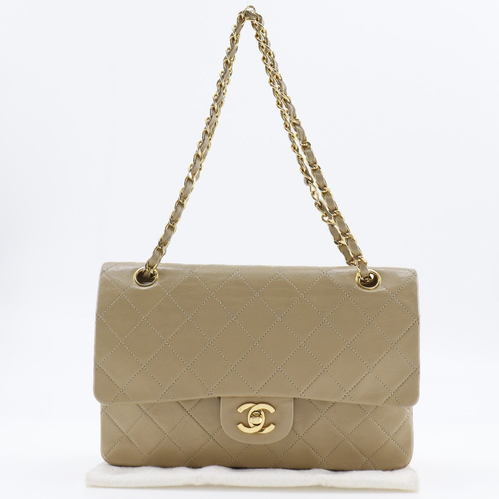CHANEL Shoulder Bag lambskin beige Double flap Matrasse ChainShoulder Women Used