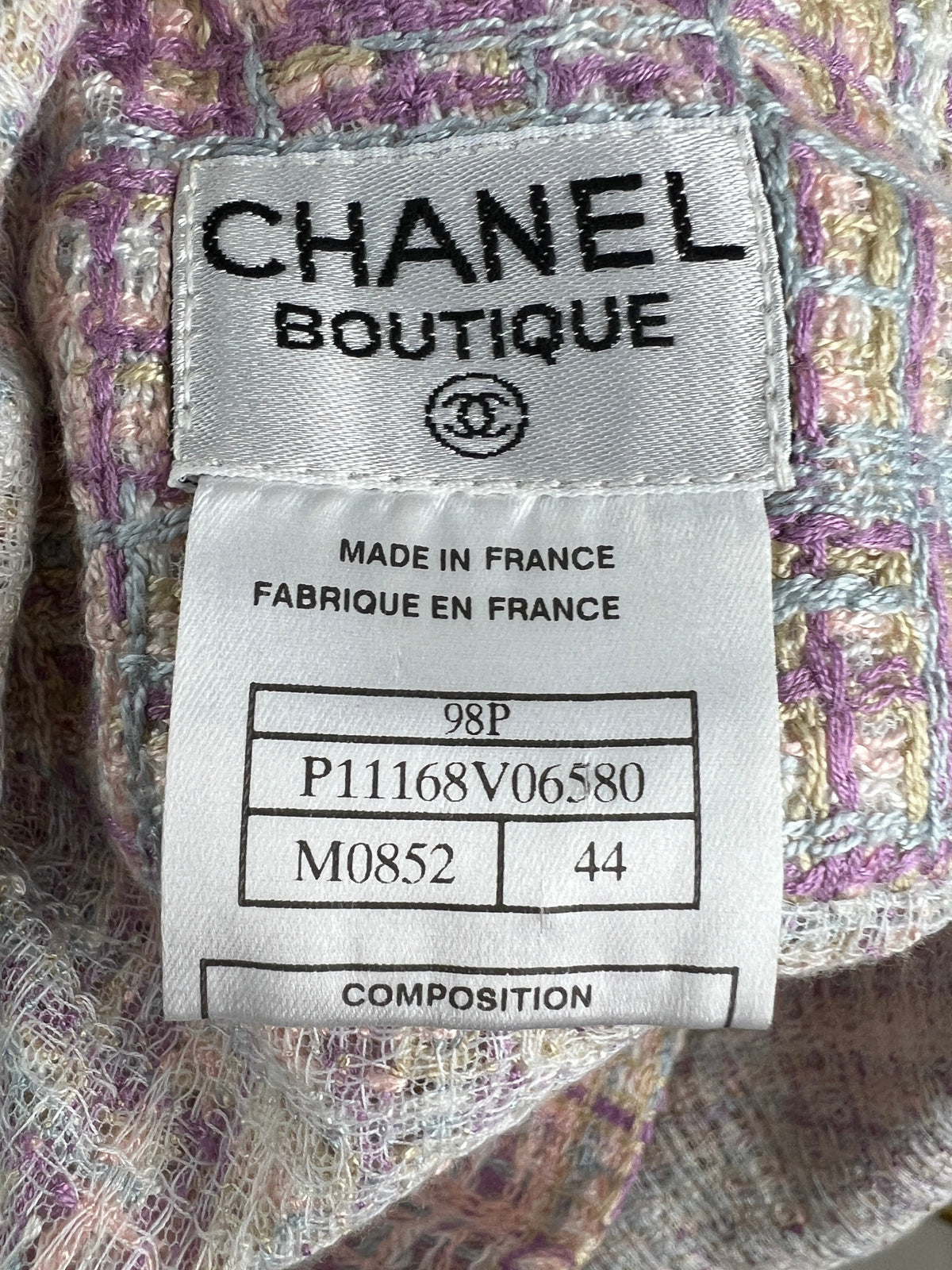 Chanel Purple, Beige and Blue Cotton Tweed Skirt with CC Buttons Detail Size FR 44 ( UK 16)