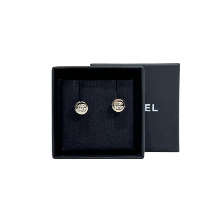 Chanel Round CC Crystal Logo Earrings 24B