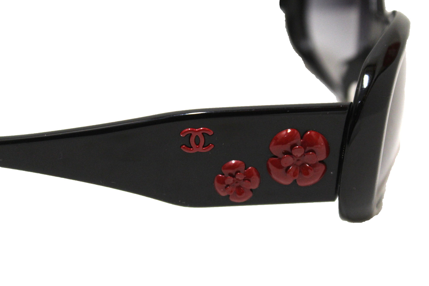Chanel Black Oval with Red Camellia Flower Sunglasses