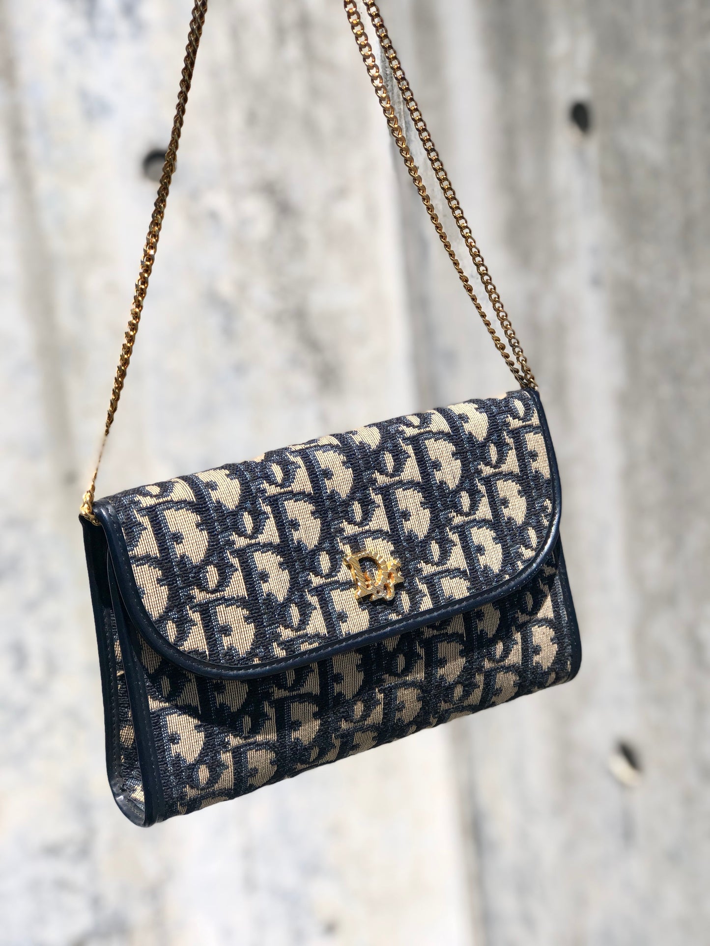 Christian Dior Trotter Jacquard Chain Mini Shoulder bag Navy Vintage Old 4w7zyh