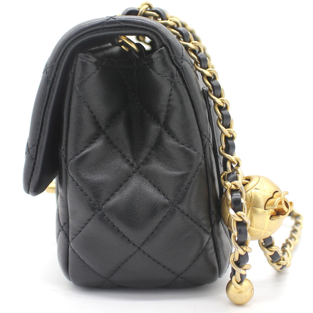 Chanel Lambskin Quilted Mini CC Pearl Crush Square Flap Black