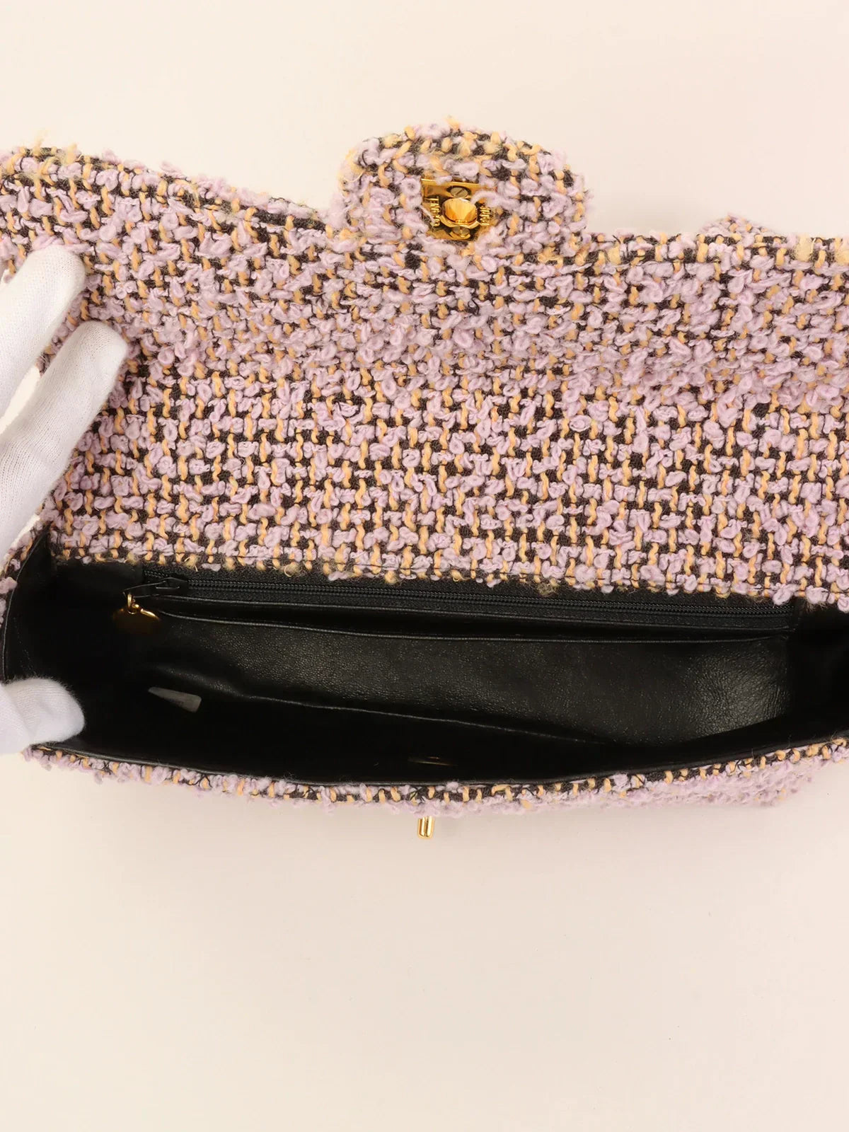 CHANEL Around 1992 Tweed Classic Flap Pair Top Handle Bag Purple/Multi