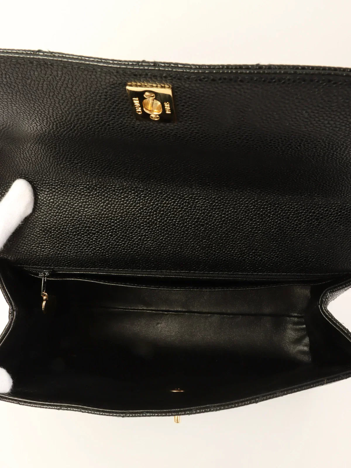 CHANEL Around 2001 Made Caviar Skin Turn-Lock Top Handle Bag Black