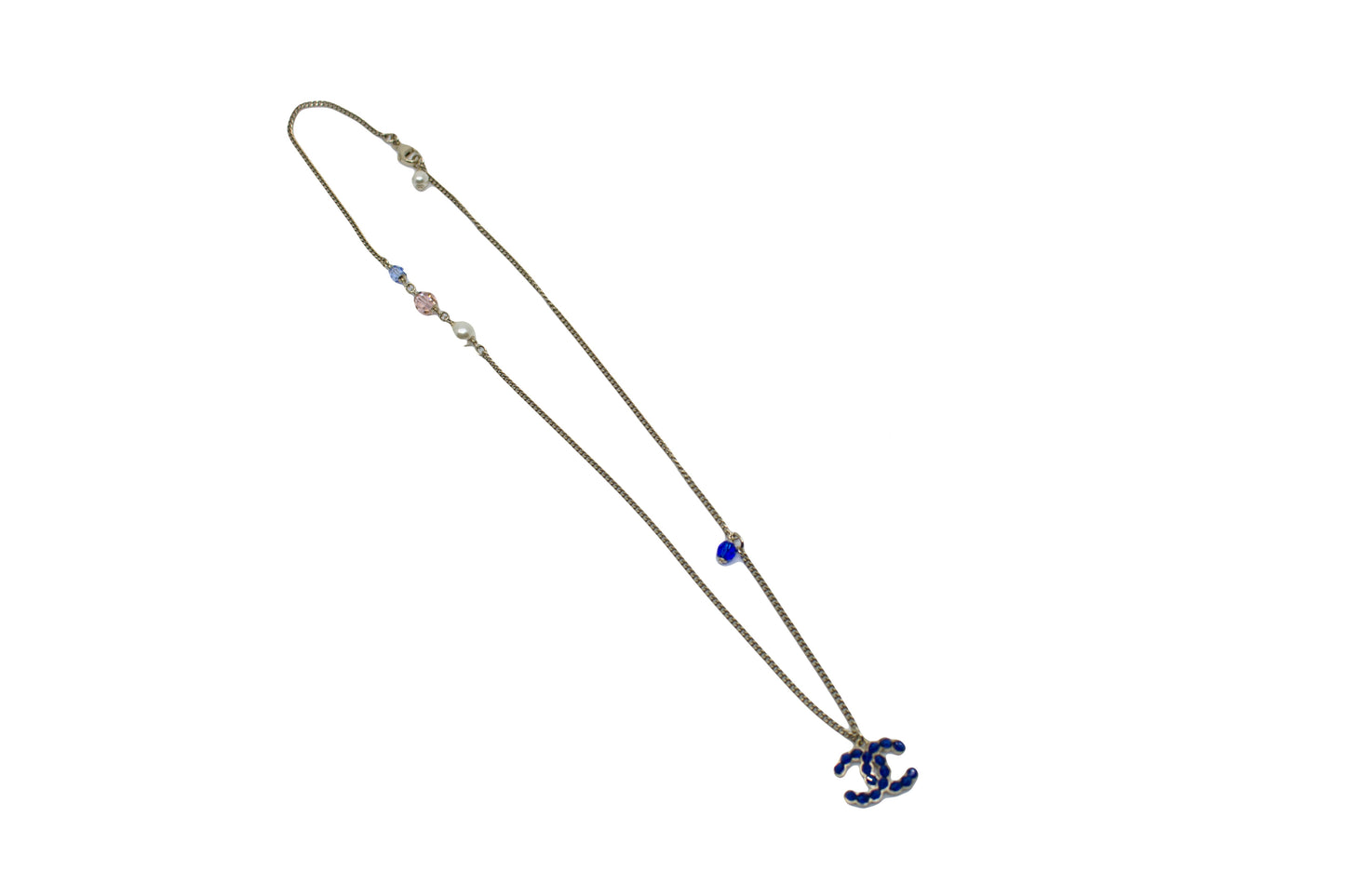 Chanel ABY CC Blue Beaded Inlaid Logo With Multi Beads IN Sil Blue / Z Necklace Shw