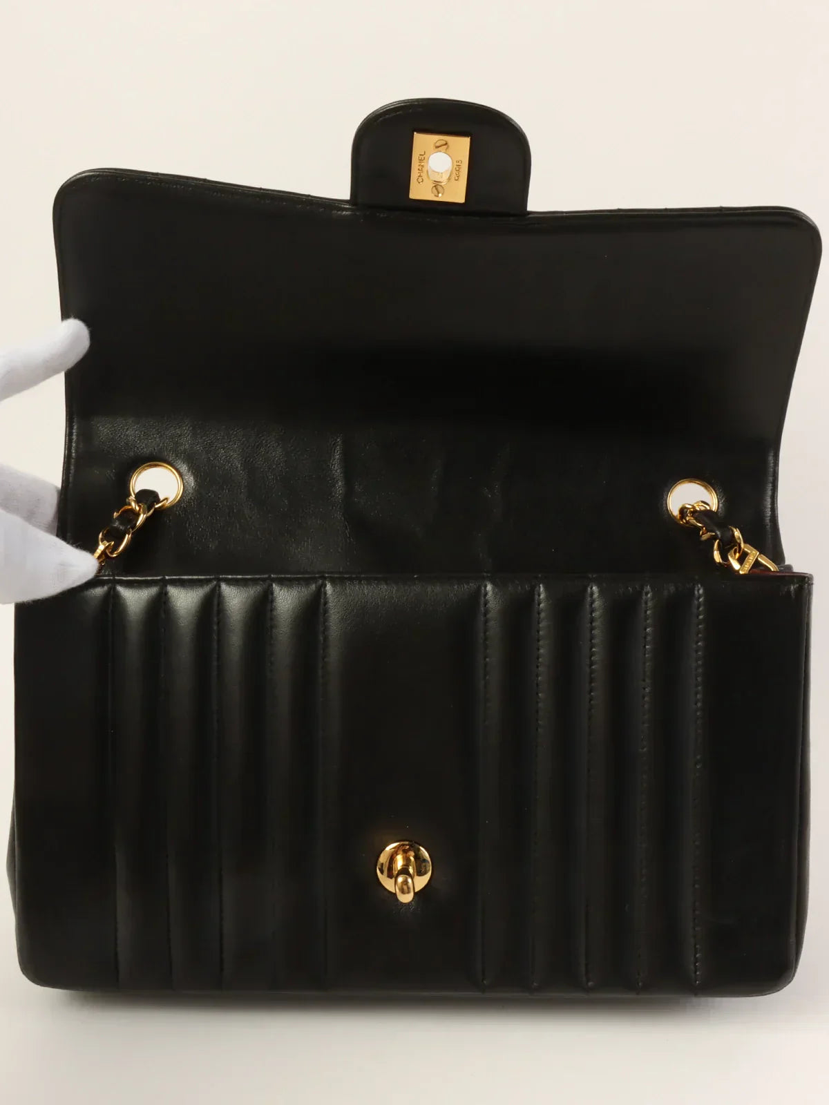 CHANEL Around 1992 Made Mademoiselle Stitch Turn-Lock Chain Bag Black