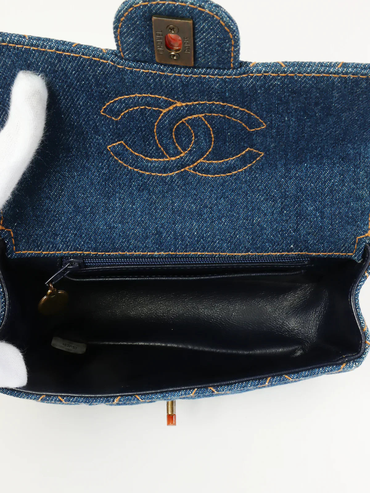 CHANEL Around 1997 Made Denim Tortoiseshell Classic Flap Chain Bag Mini Indigo/Brown