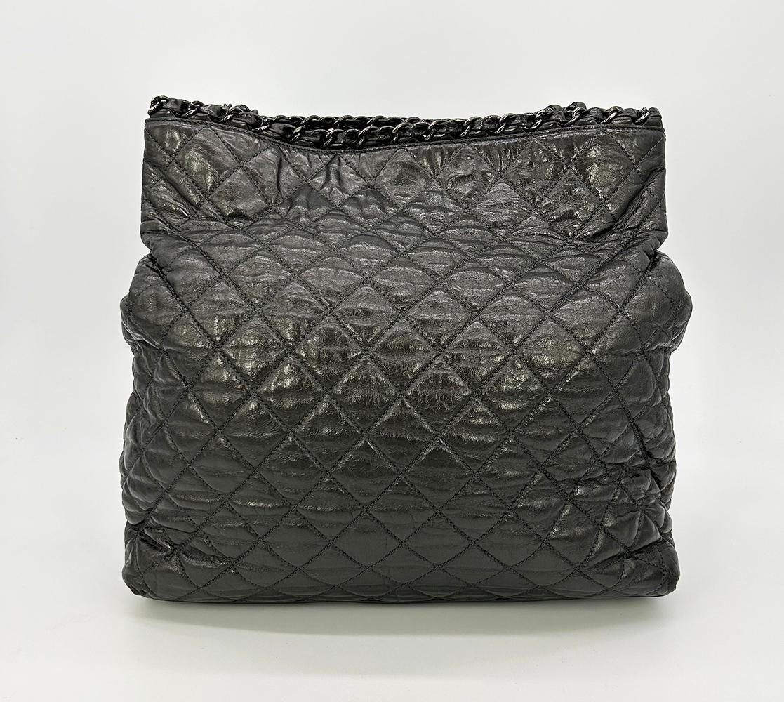 CHANEL Grey Metallic Leather Chain Me Shoulder Bag Tote