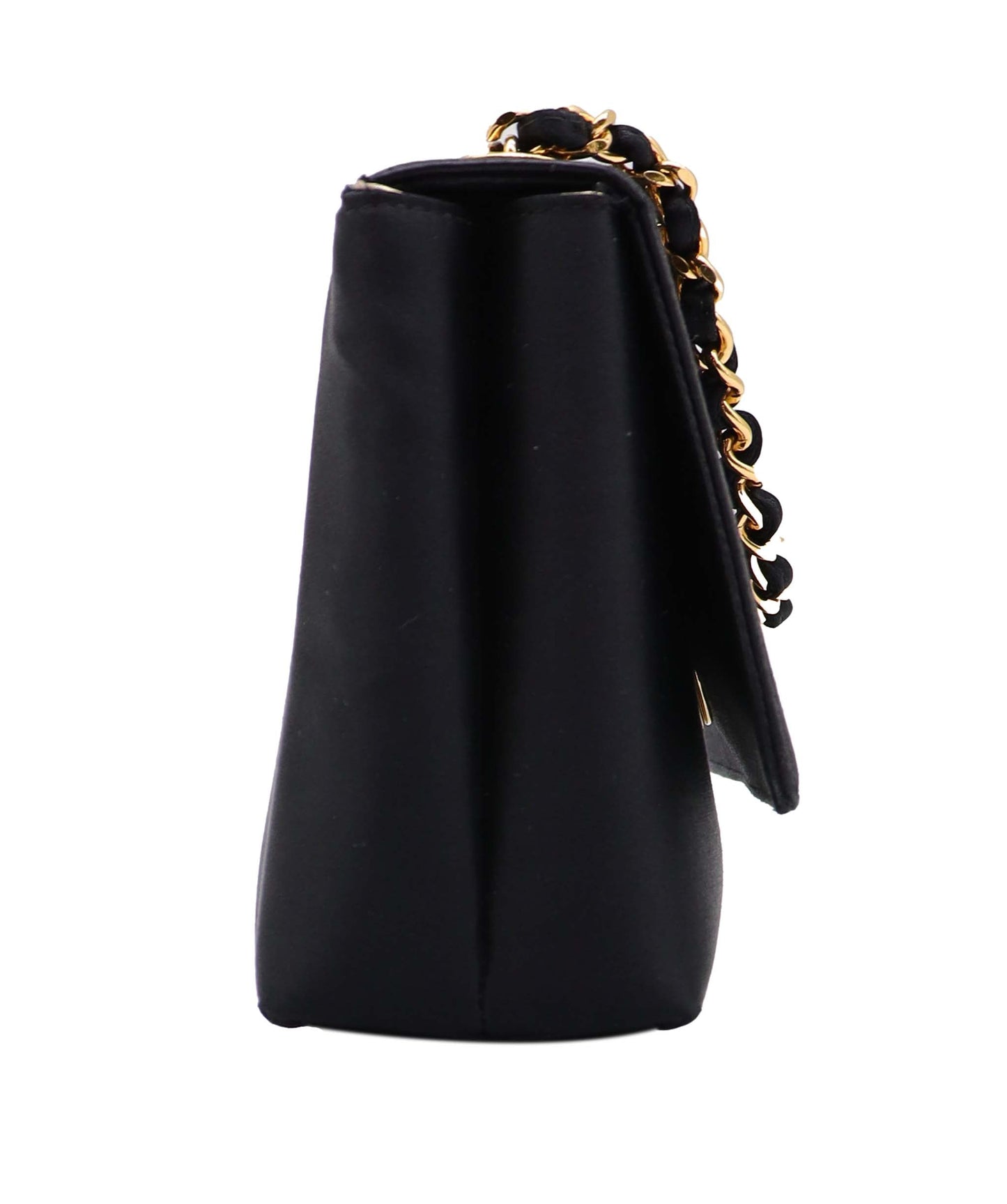Chanel Camellia Flap G Black Satin Chevron E2301699 ASC5922