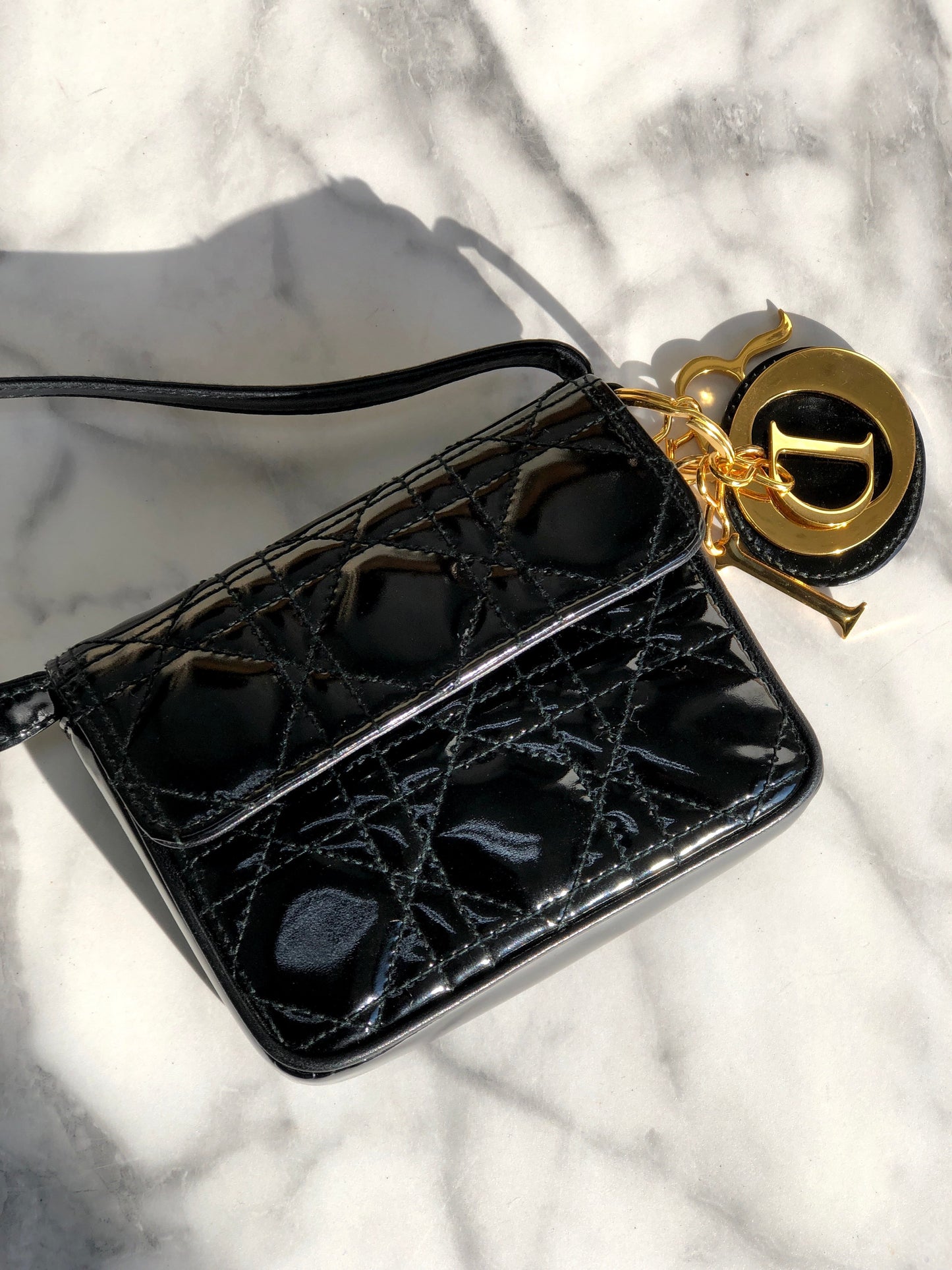 Christian Dior Cannage Lady dior Patent leather Crossbody Small Shoulder bag Black 8xicb6