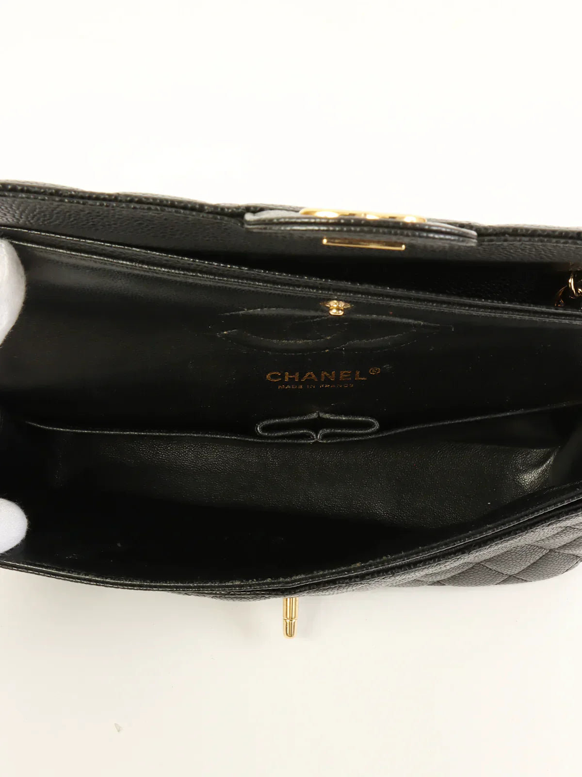 CHANEL Around 2009 Made Caviar Skin Classic Flap Chain Bag 25Cm Black