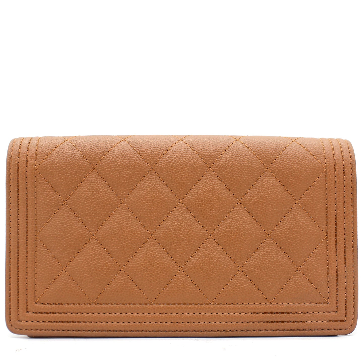 Chanel Caviar Leather Quilted Boy Yen Wallet Dark Beige