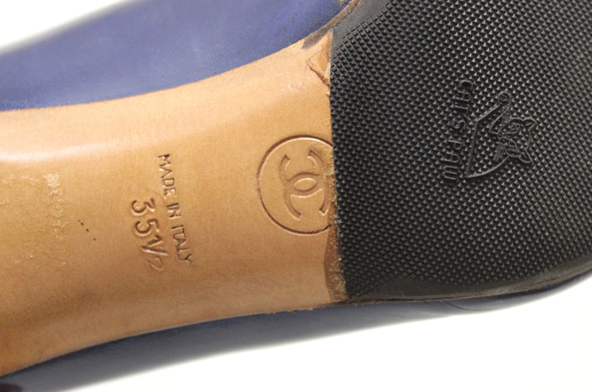 Chanel Navy and White Leather Pointed Heel size .