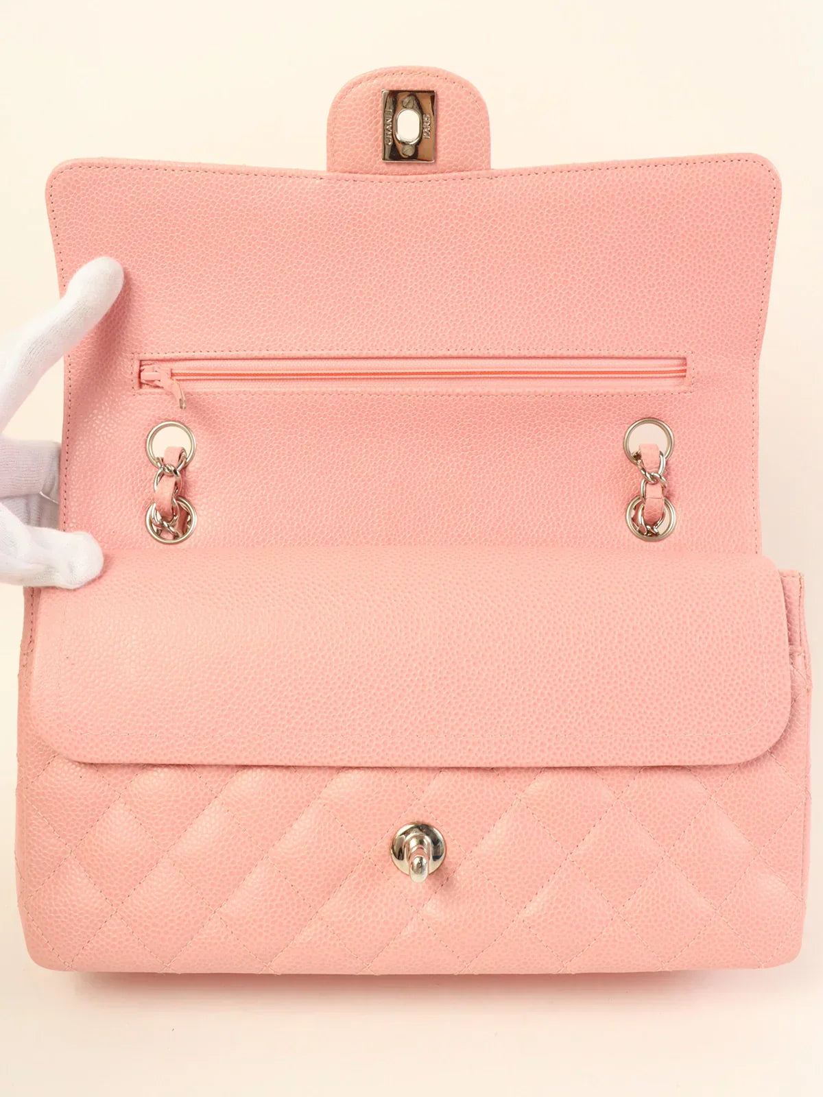 CHANEL Around 2004 Made Caviar Skin Classic Flap Chain Bag 25Cm Pink