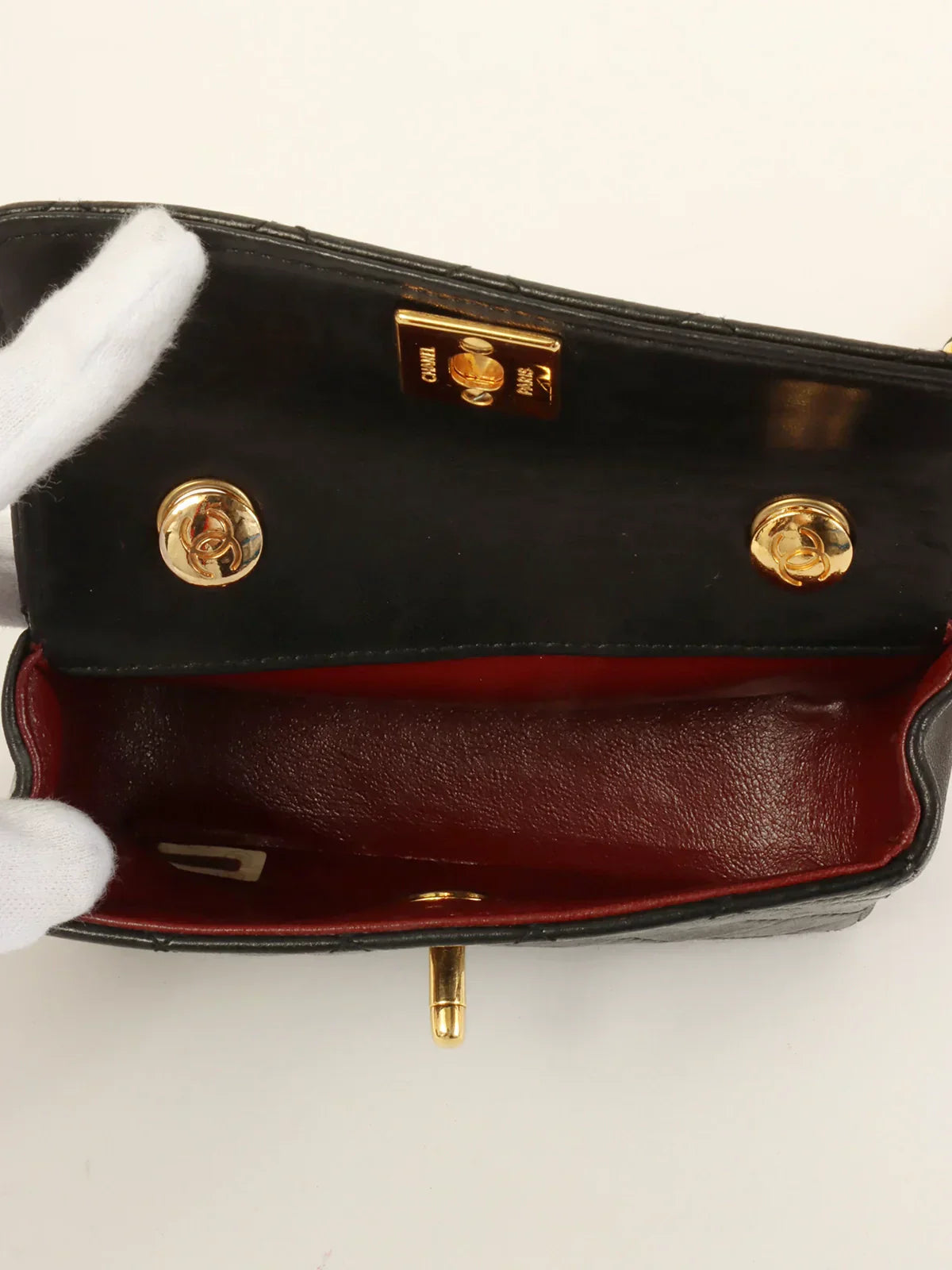 CHANEL Around 1990 Made Straight Flap Turn-Lock Mini Chain Bag Black