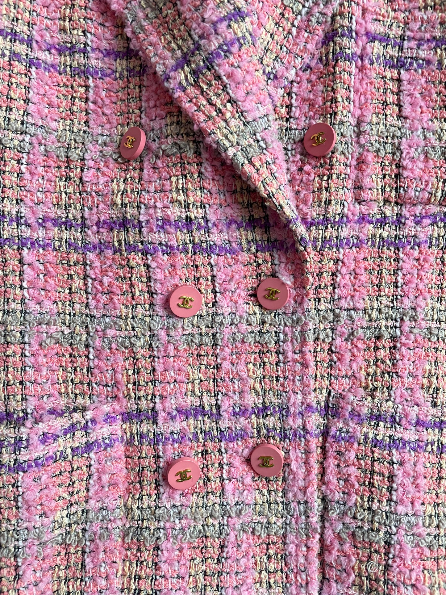 Chanel Coco Button Tweed Pink Angora Jacket 42 DXBK0389