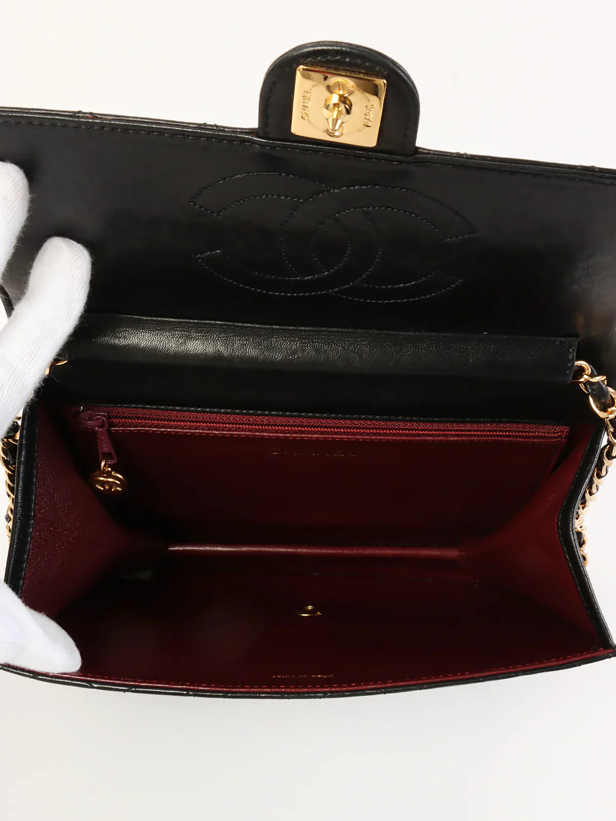 CHANEL Around 1998 Made Straight Flap Cc Mark Plate Chain Bag Black