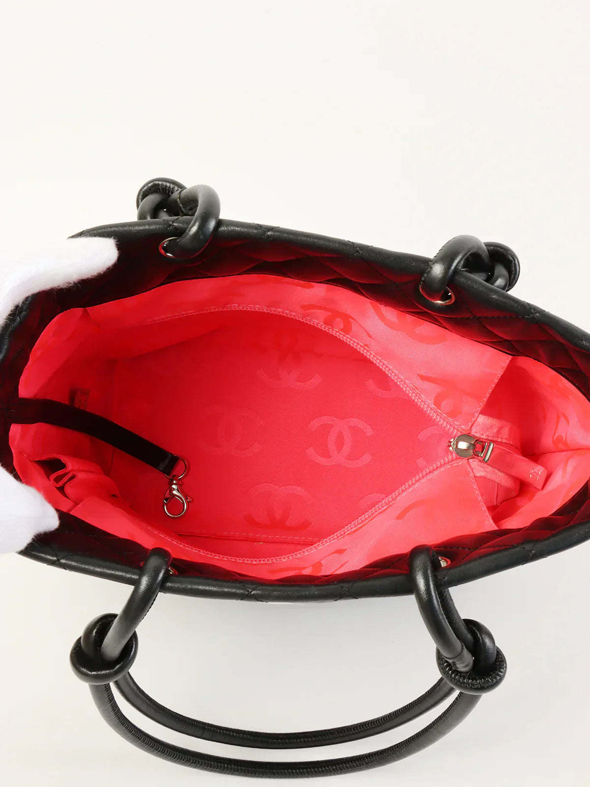 CHANEL Around 2004 Made Cambon Tote Bag Black/White