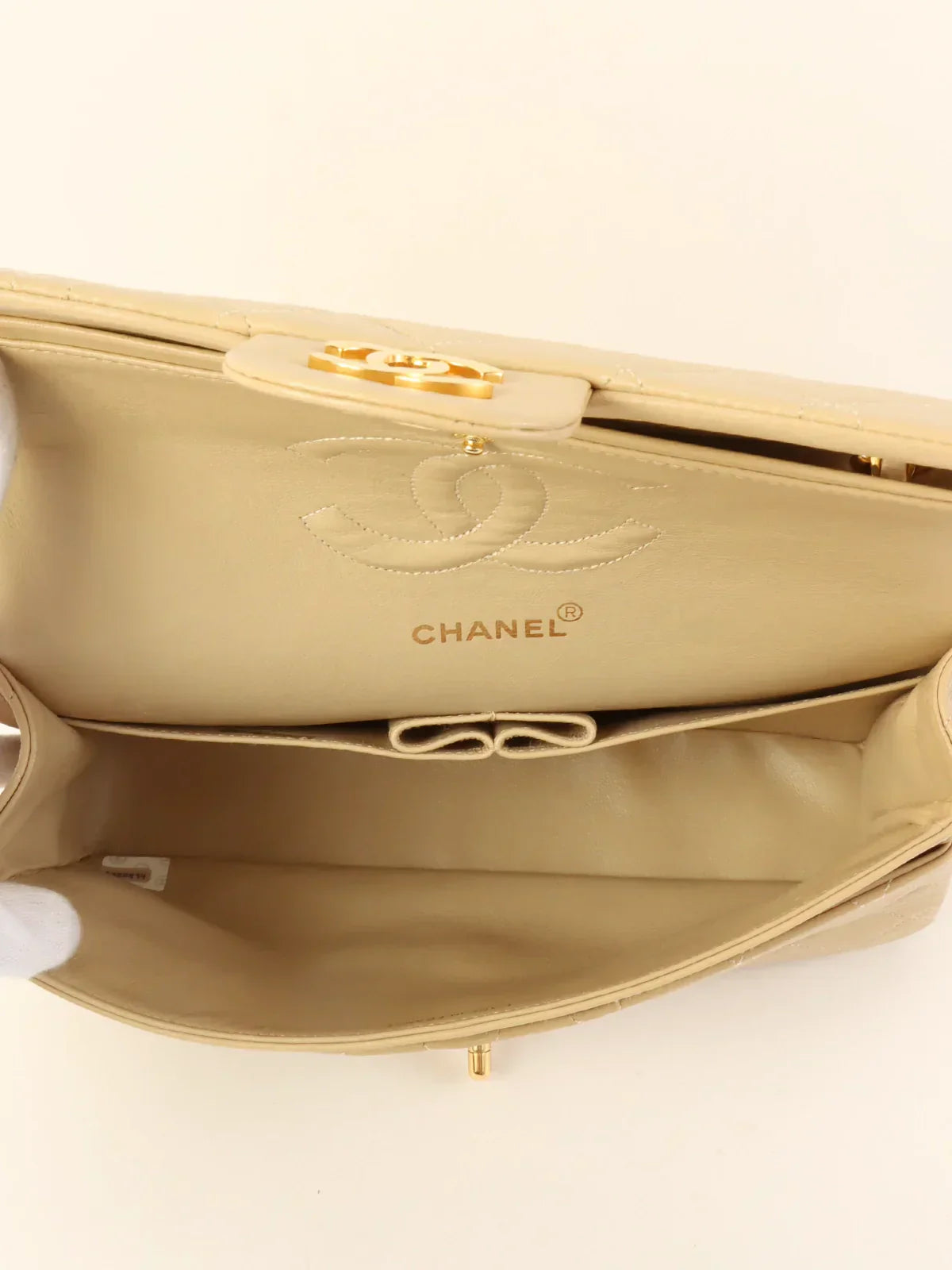CHANEL Around 1990 Made Classic Flap Chain Bag 25Cm Beige