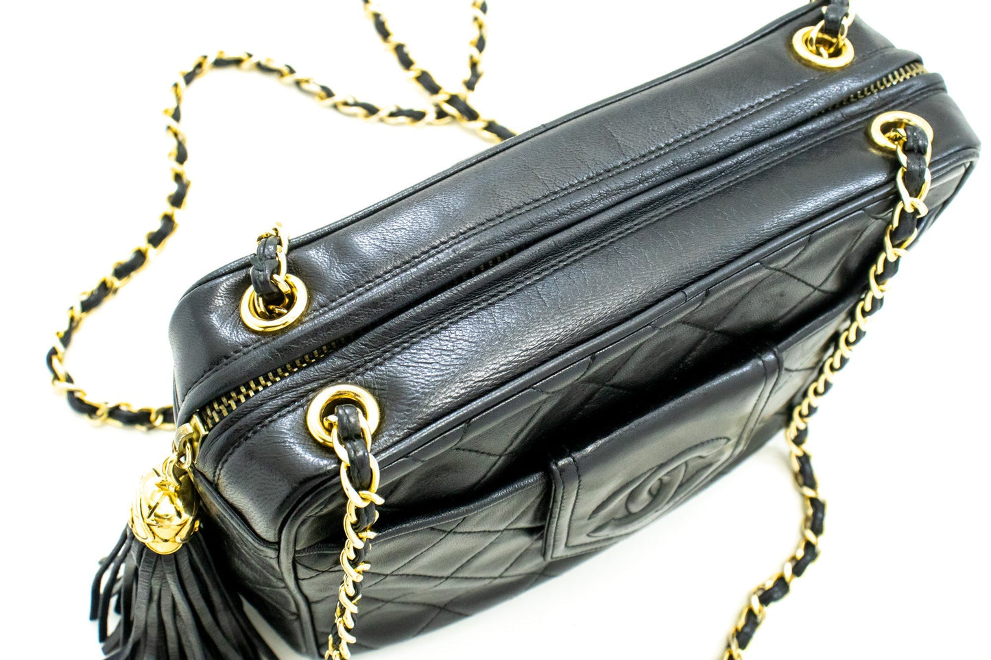 CHANEL Vintage Classic Chain Shoulder Bag Black Quilted Lambskin