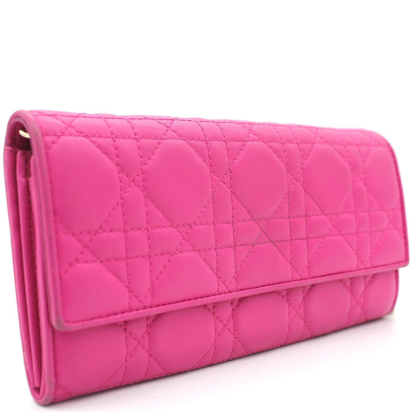 Dior Pink Cannage Leather Lady Dior Wallet on Chain
