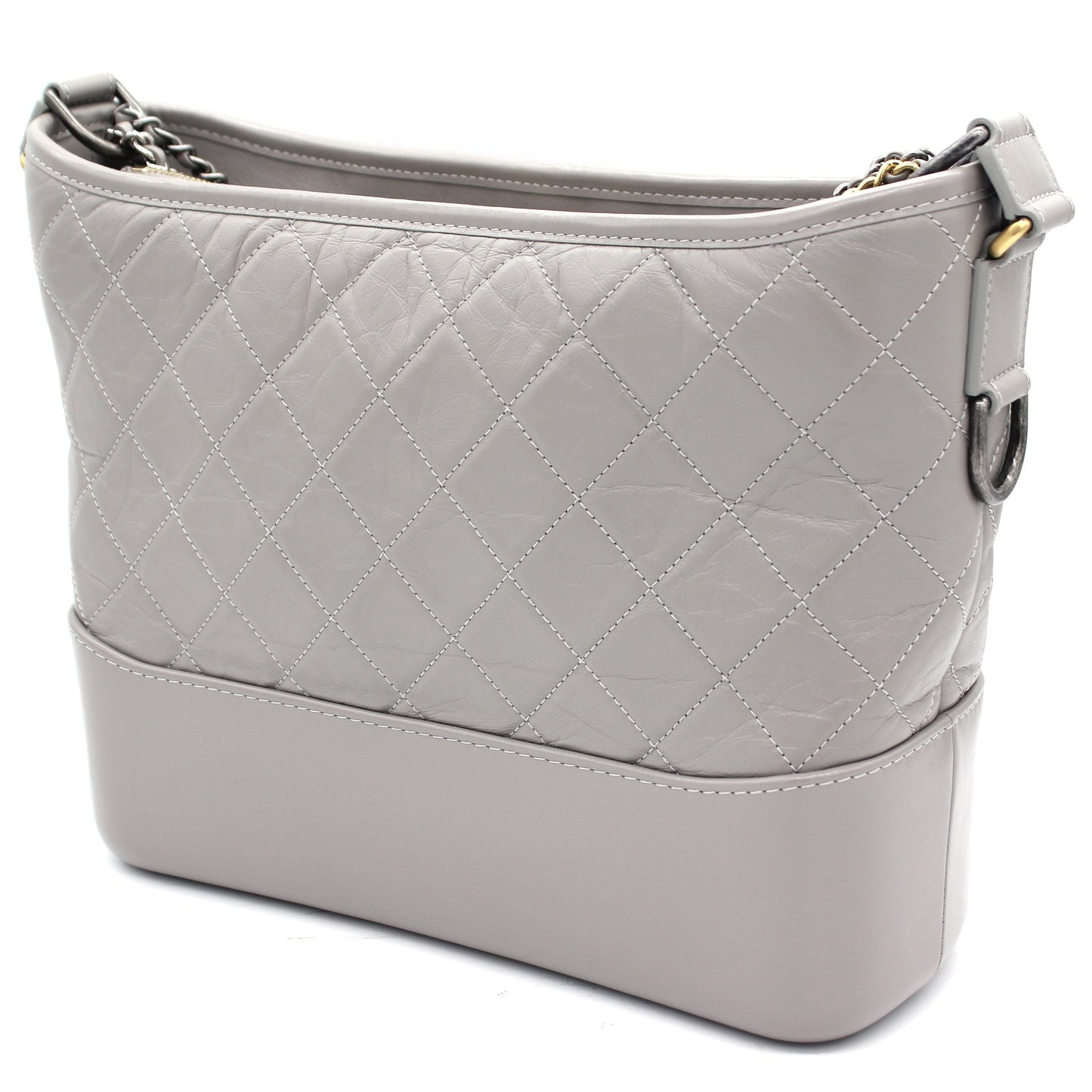 Chanel Grey Quilted Aged Calfskin Leather Gabrielle Hobo Bag