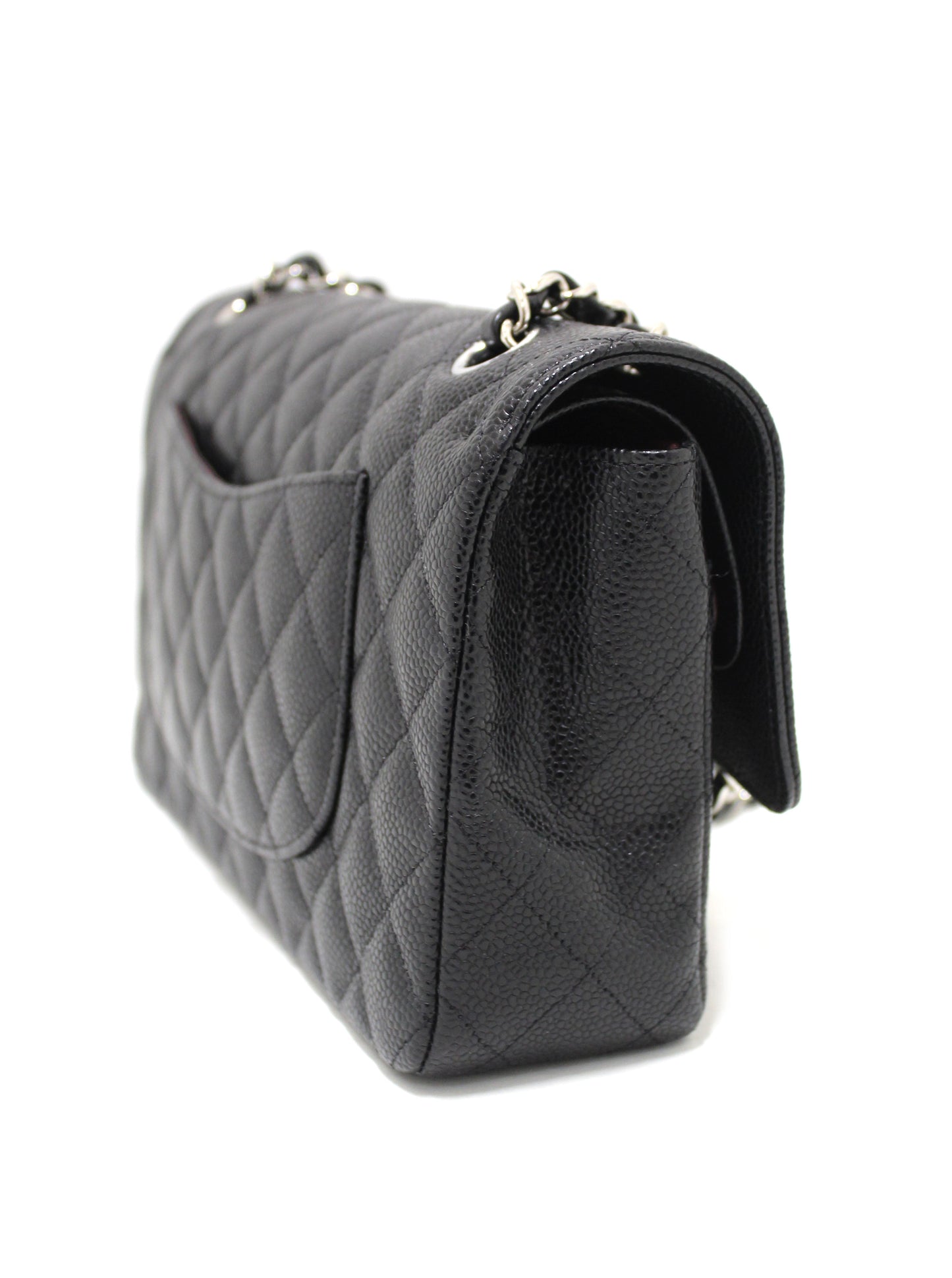 Chanel Classic Black Quilted Caviar Leather Classic Medium Double Flap Bag