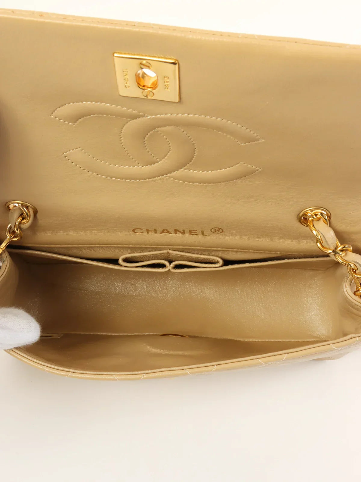 CHANEL Around 1990 Made Full Flap Chain Bag Mini Beige