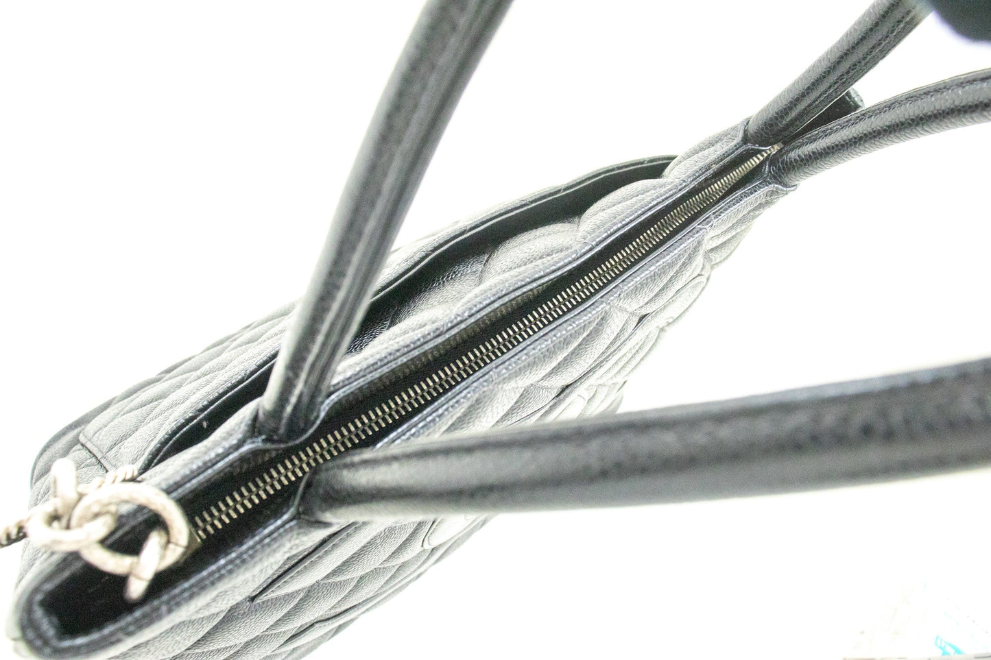 CHANEL Silver Medallion Caviar Shoulder Bag Shopping Tote Black SV